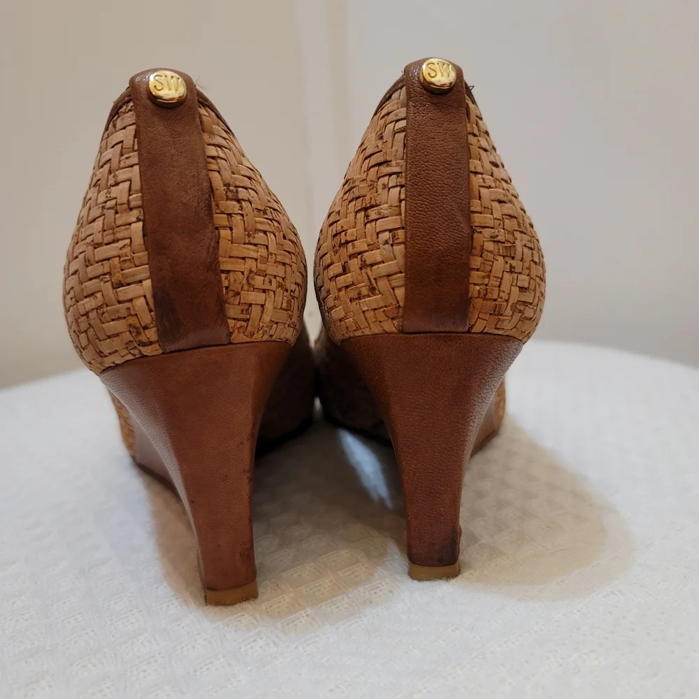 Beautiful summer wedge shoes with cork and genuine leather Trim - Picture 9 of 9